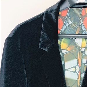 Bogosse - Dark Charcoal Cut Velvet Blszer.  Simple pattern cut into the velvet.